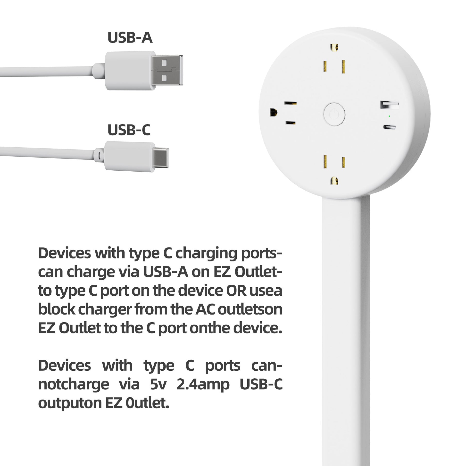USB AC Power Socket Extender with Extension Cord